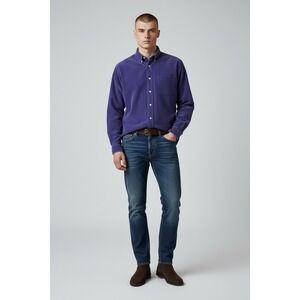CLUB ROOM‎  Men's Large Washed Whale  Corduroy Shirt Purple LSU